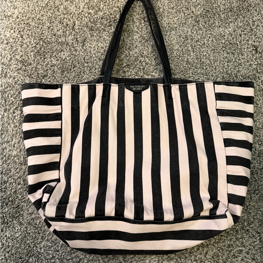 Victoria's Secret Navy and Pink Striped Tote Bag